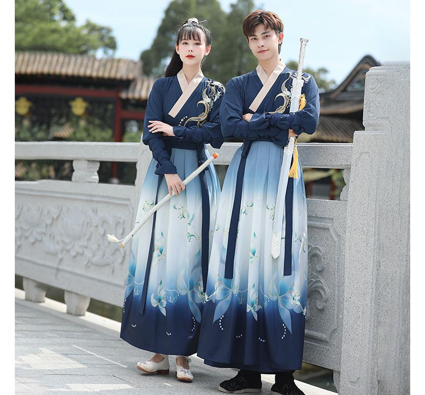 Couple Matching Flower Embroidered Hanfu Costume Set