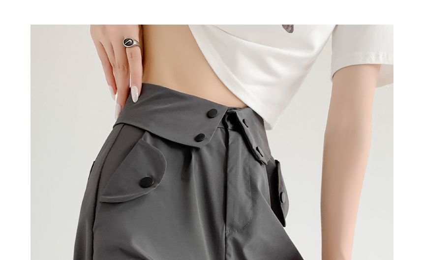 Waist Detailed Pocketed High Waist Plain Wide Leg Cargo Pants