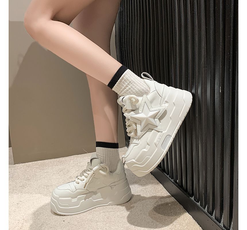 Sneakers Applique Platform Star Lace-Up
