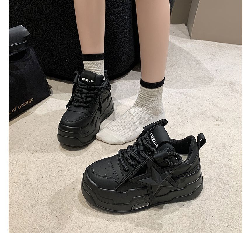 Sneakers Applique Platform Star Lace-Up