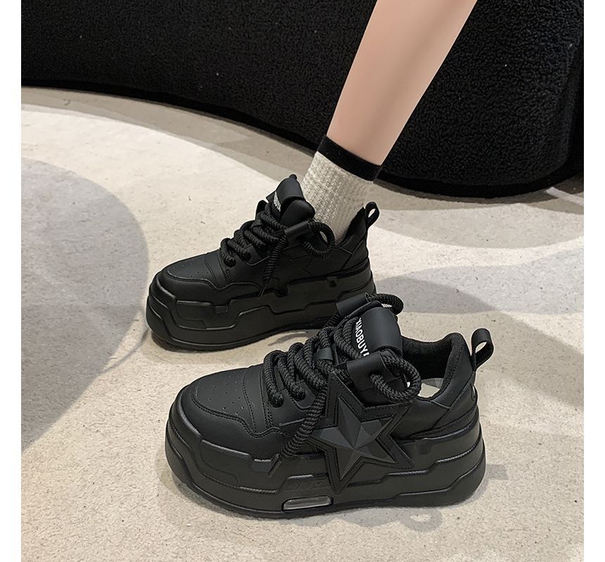 Sneakers Applique Platform Star Lace-Up
