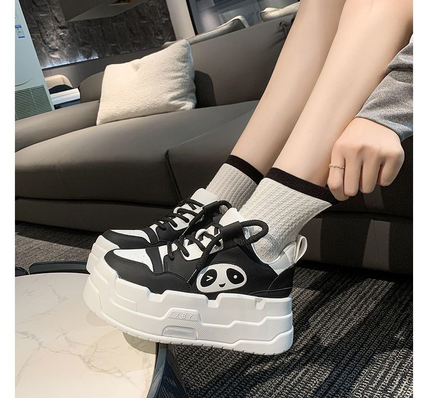 Sneakers Panda Platform Applique Lace-Up