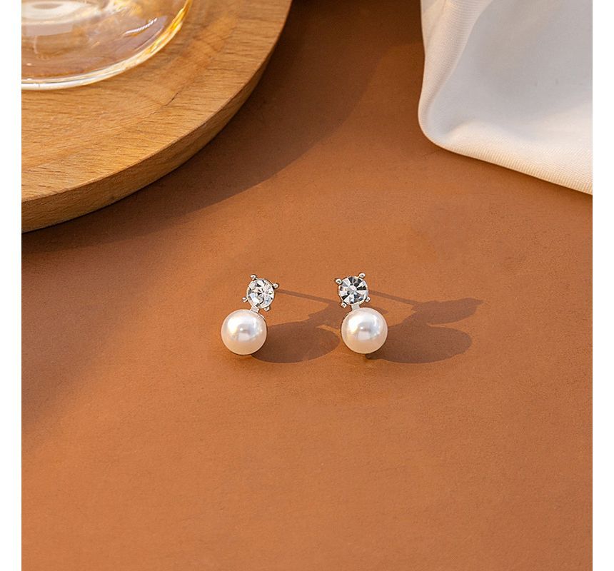 Rhinestone Faux Pearl Alloy Earring