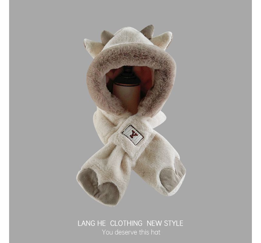 Cow Ear Fluffy Hooded Keyhole Scarf