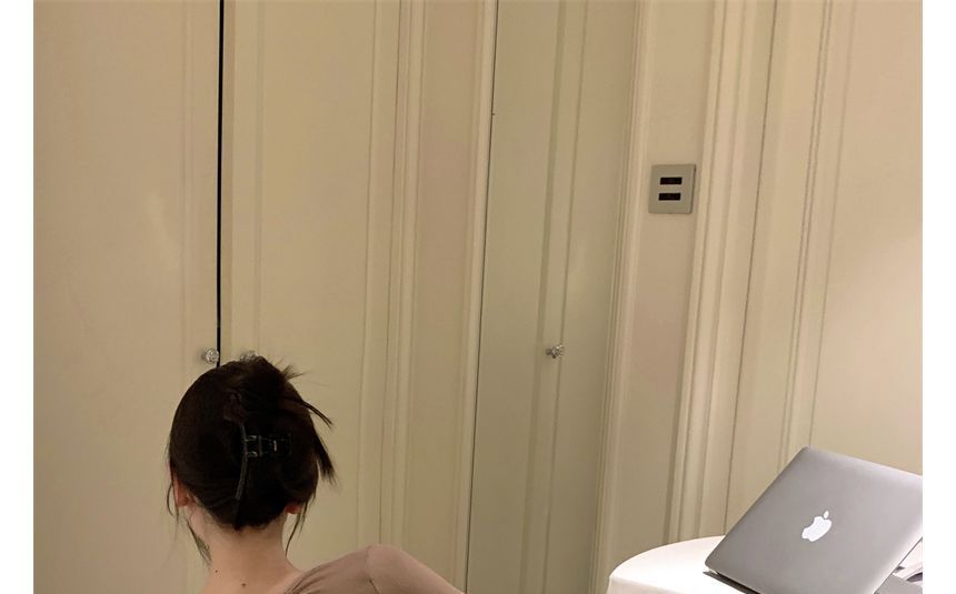 Crew Dress Sheath Open Long-Sleeve Back Neck Mini Plain