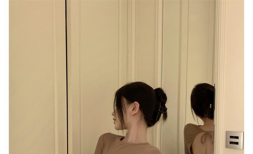 Crew Dress Sheath Open Long-Sleeve Back Neck Mini Plain