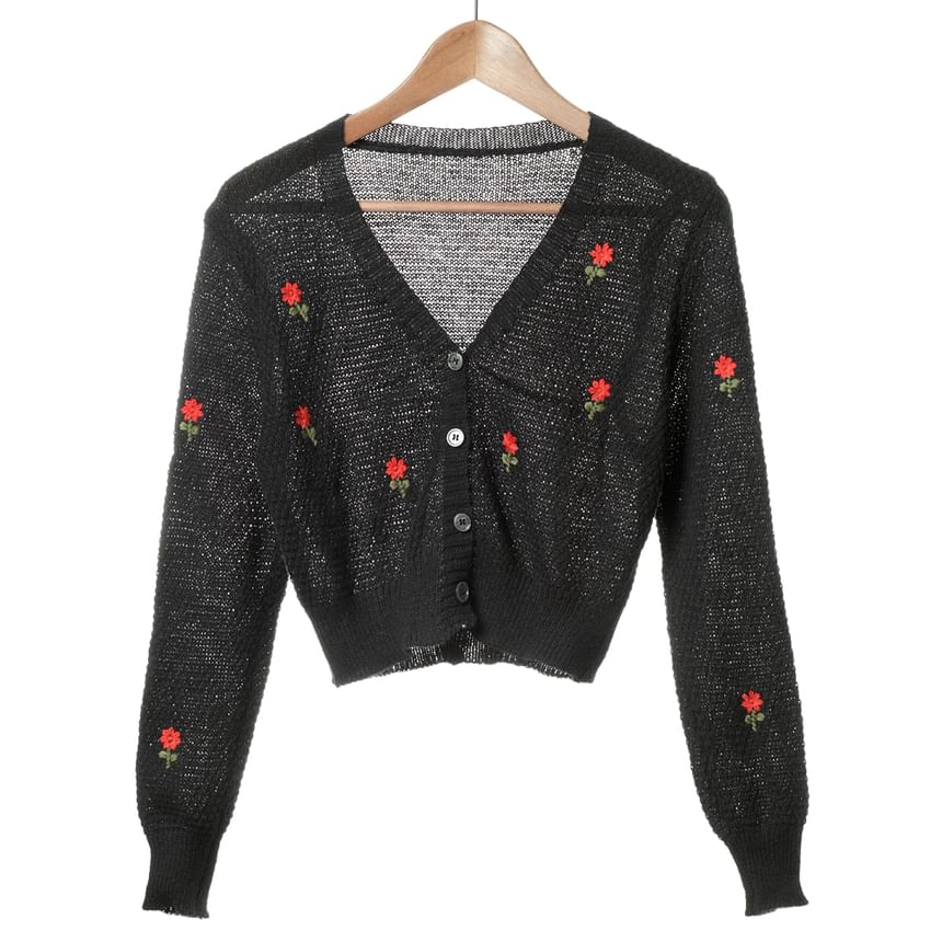 Cardigan Tank Knit Top Floral Set: Crop Embroidered + Neck Square