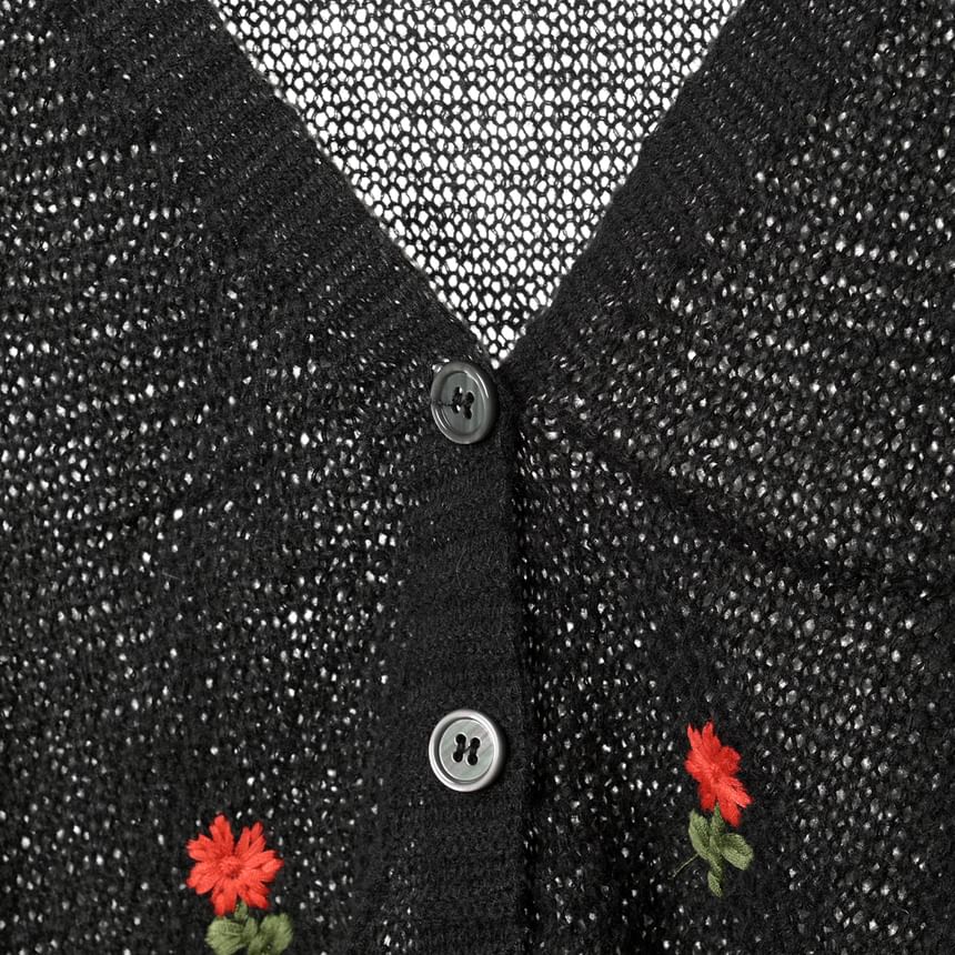 Cardigan Tank Knit Top Floral Set: Crop Embroidered + Neck Square