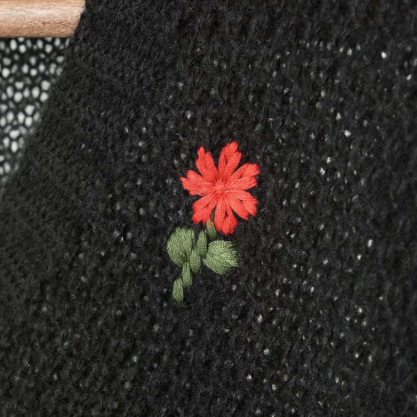 Cardigan Tank Knit Top Floral Set: Crop Embroidered + Neck Square