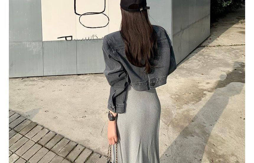 Long-Sleeve Crew Neck Plain Maxi T-Shirt Dress