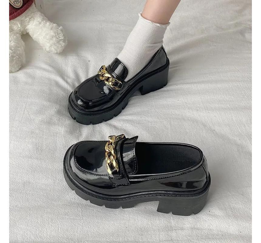 Heel Platform Chunky Accent Chain Loafers