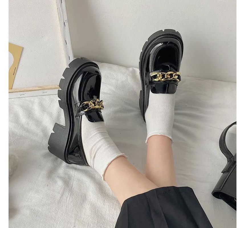 Heel Platform Chunky Accent Chain Loafers