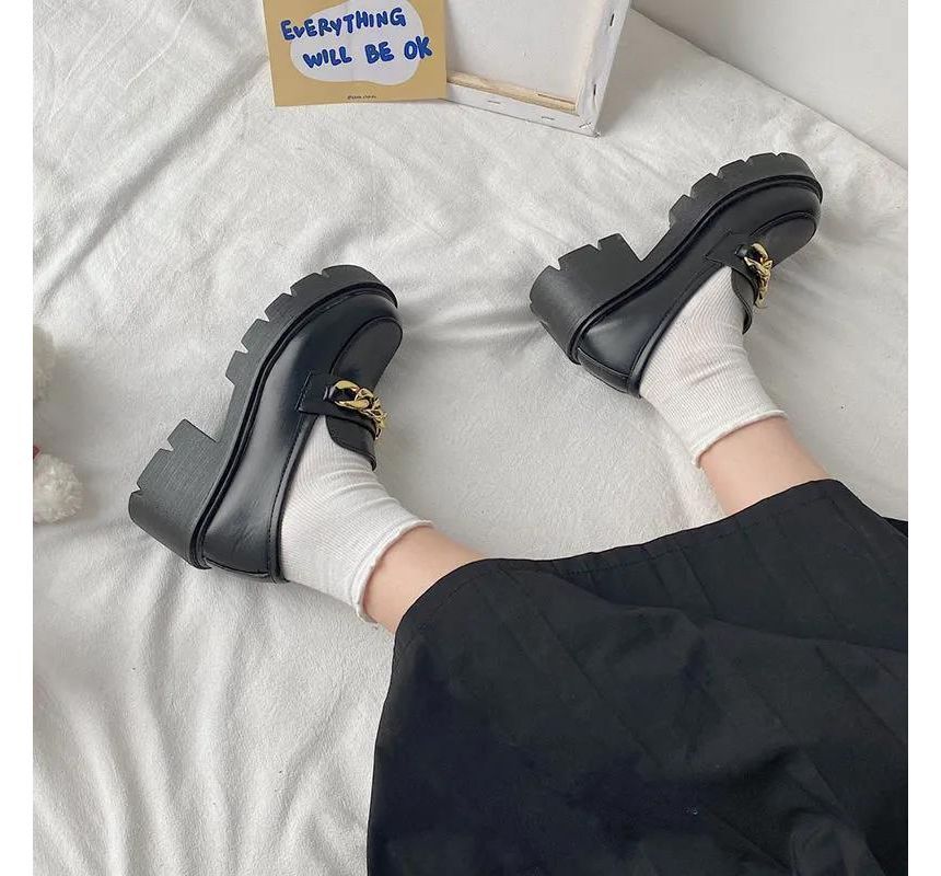 Heel Platform Chunky Accent Chain Loafers