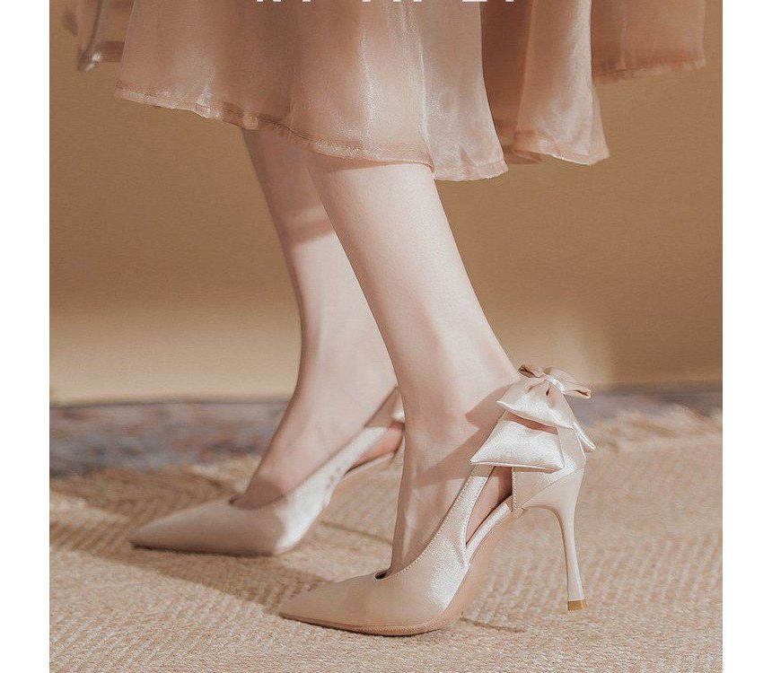 Heel Cutout Stiletto Pumps Bow