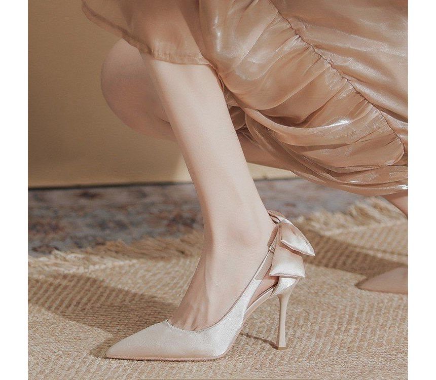 Heel Cutout Stiletto Pumps Bow