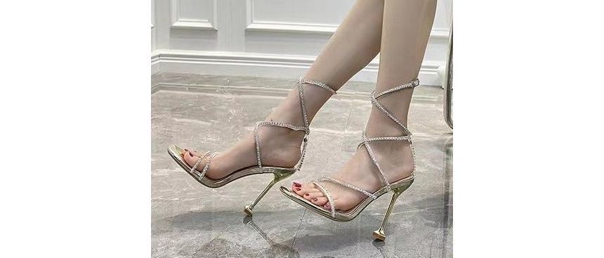 Rhinestone Buckled Toe Kitten Gladiator Sandals Heel Square