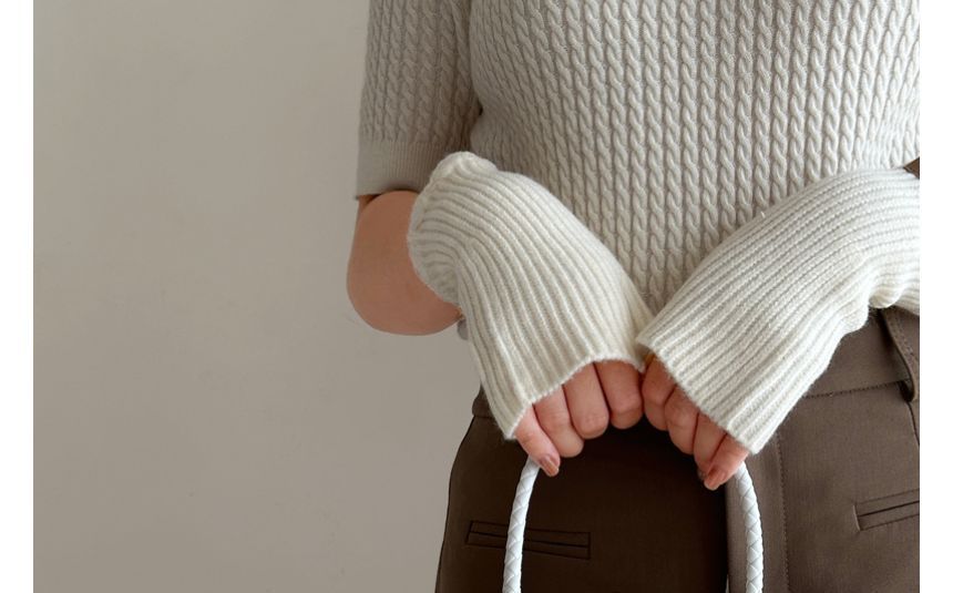 Applique Gloves Knit Lettering Fingerless