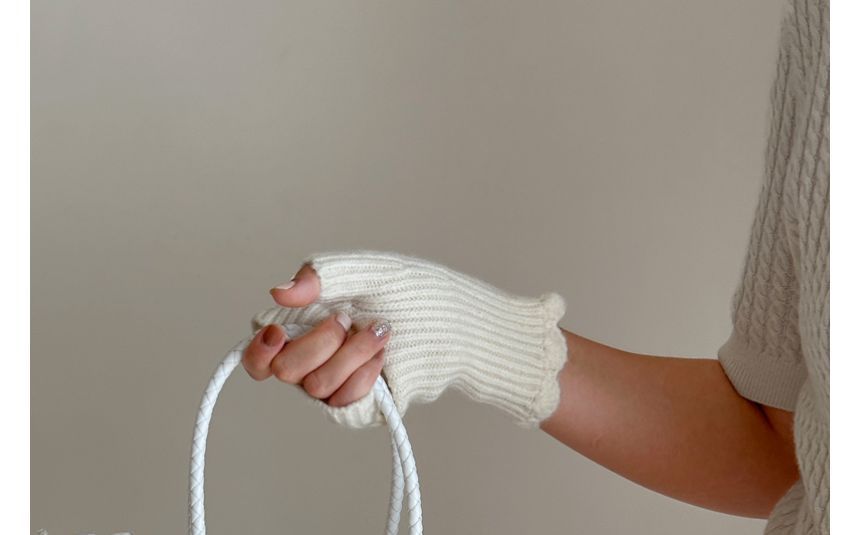 Applique Gloves Knit Lettering Fingerless