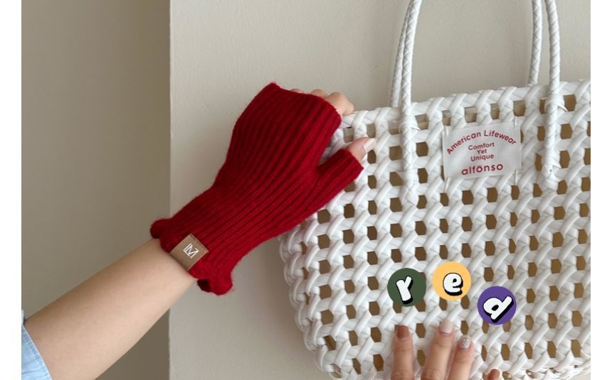 Applique Gloves Knit Lettering Fingerless