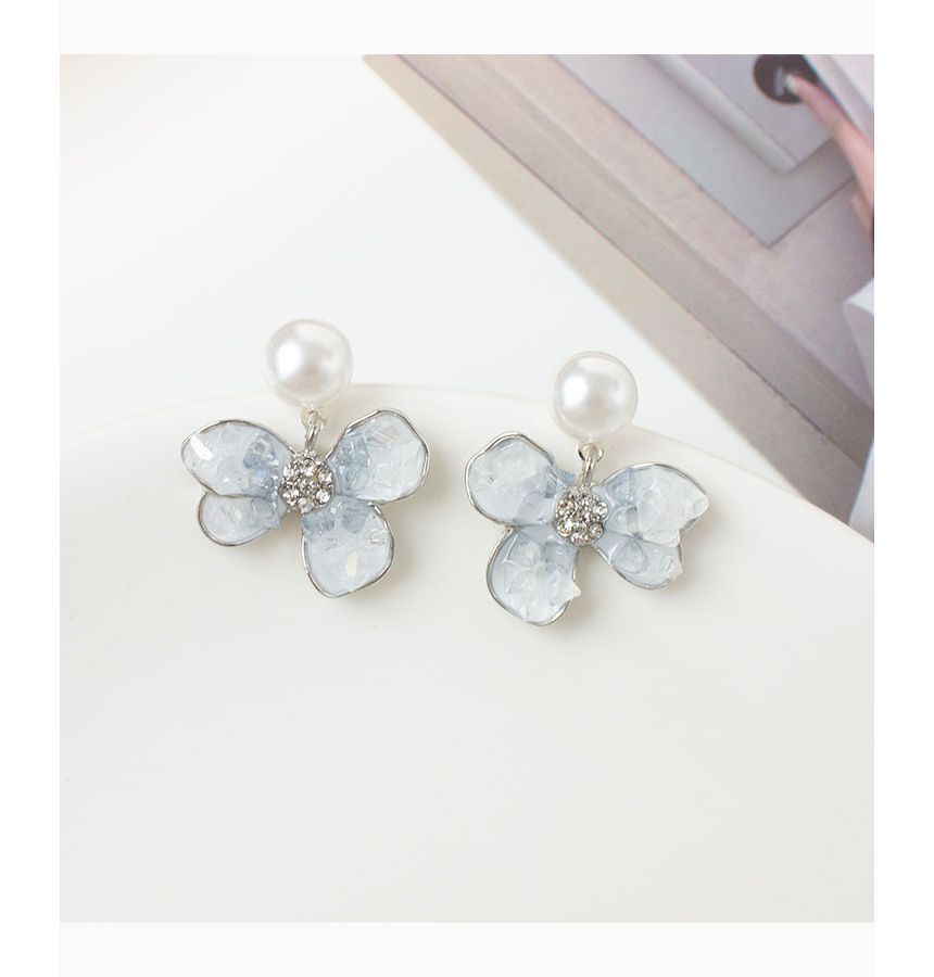 Earring Clip-On Floral Pearl Faux Drop /