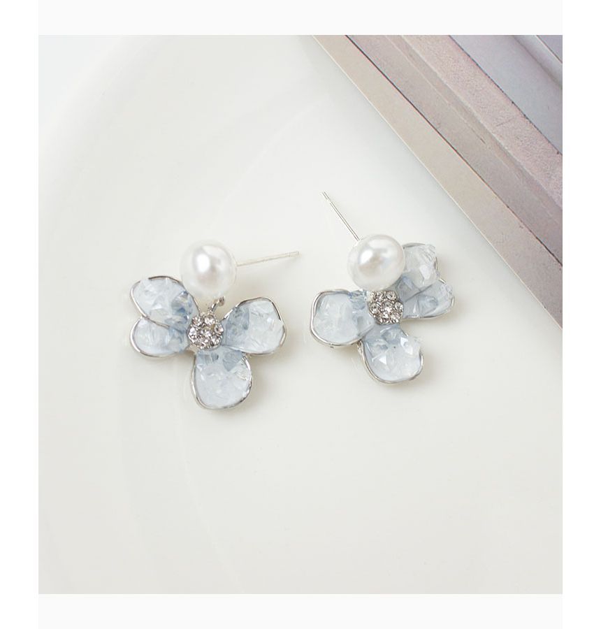 Earring Clip-On Floral Pearl Faux Drop /