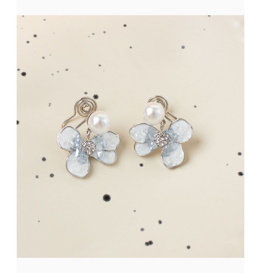 Earring Clip-On Floral Pearl Faux Drop /