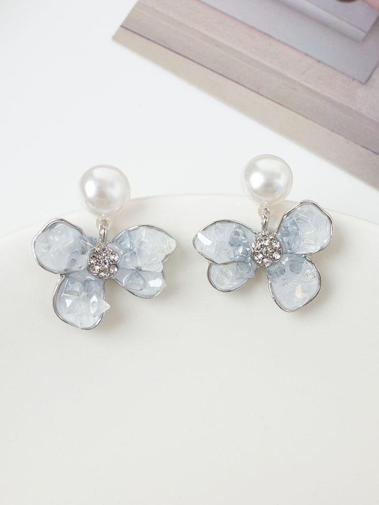 Earring Clip-On Floral Pearl Faux Drop /