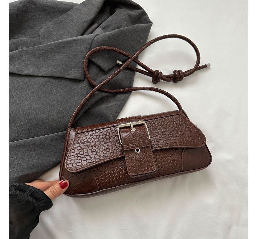 Buckled Faux Leather Shoulder Bag