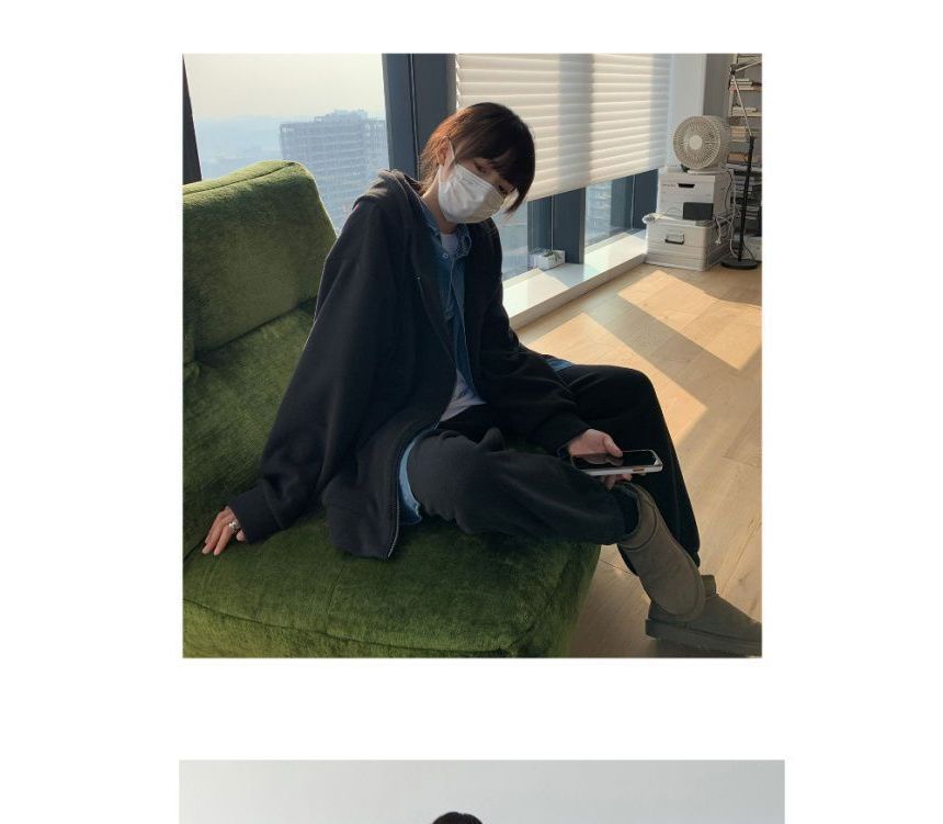 Zip Hoodie Plain Oversized