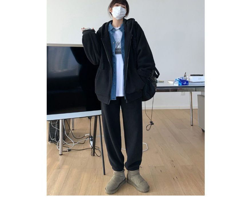 Zip Hoodie Plain Oversized