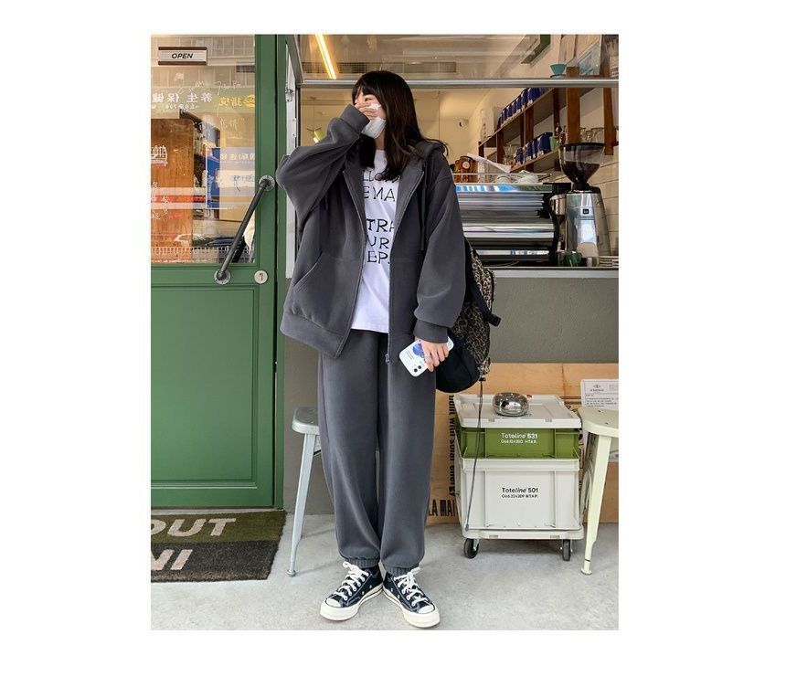 Zip Hoodie Plain Oversized