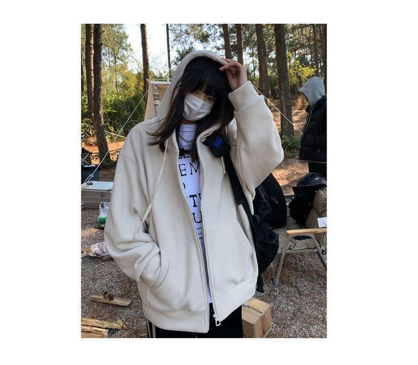 Zip Hoodie Plain Oversized