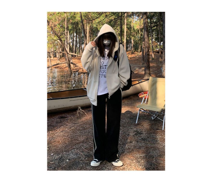 Zip Hoodie Plain Oversized