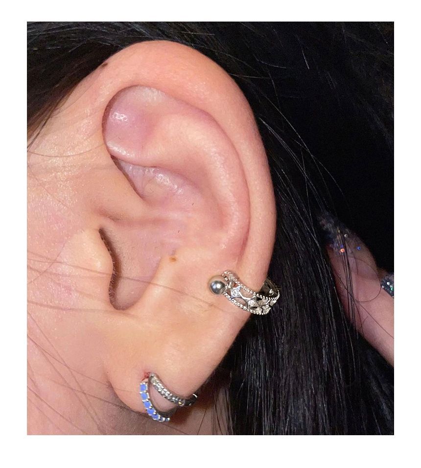 Silver Sterling Barbell Huggie Earring Cutout