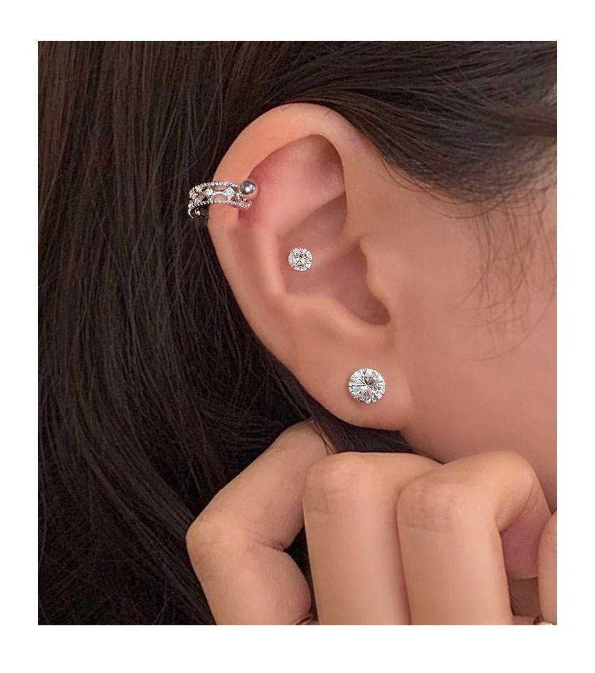 Silver Sterling Barbell Huggie Earring Cutout