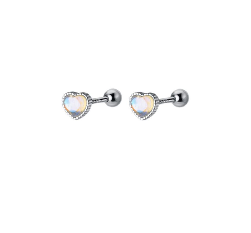 Silver Sterling Heart Barbell Moonstone Earring