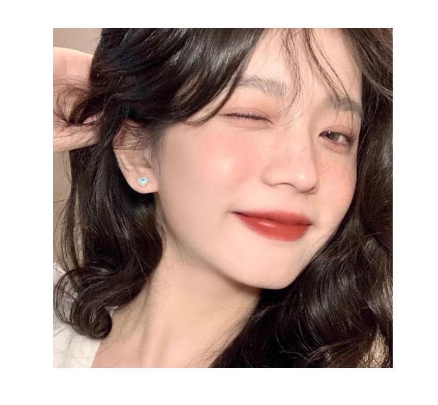 Silver Sterling Heart Barbell Moonstone Earring