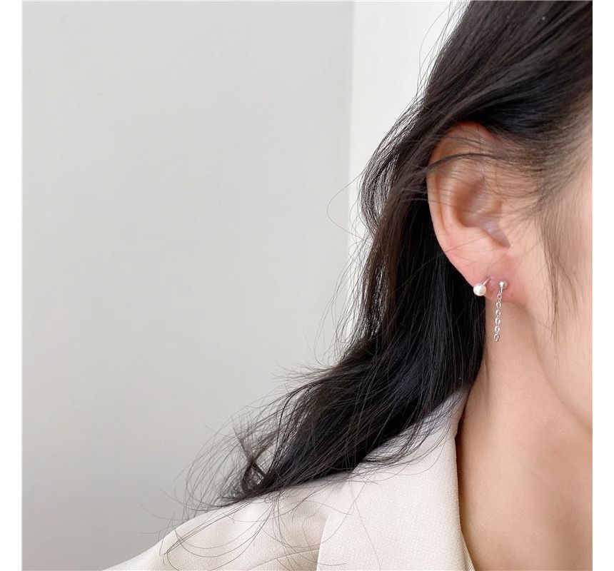 Pearl Huggie Faux Silver Earring Sterling