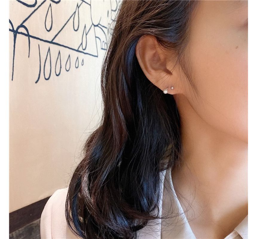 Pearl Huggie Faux Silver Earring Sterling