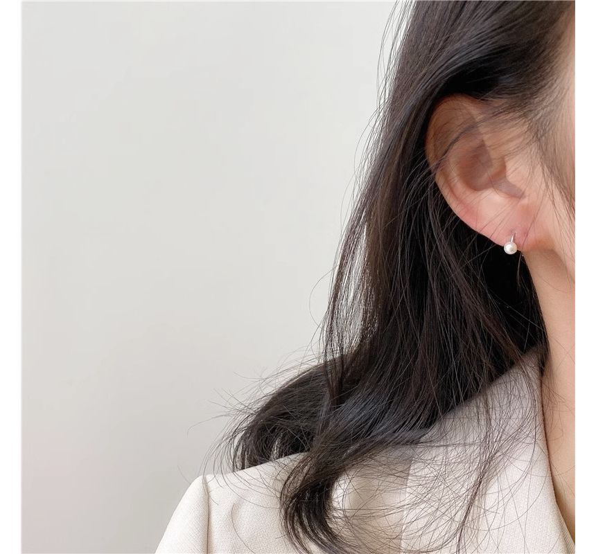 Pearl Huggie Faux Silver Earring Sterling