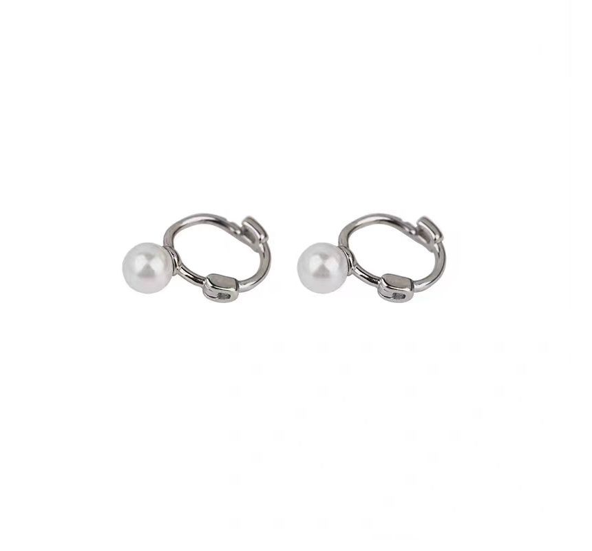 Pearl Huggie Faux Silver Earring Sterling