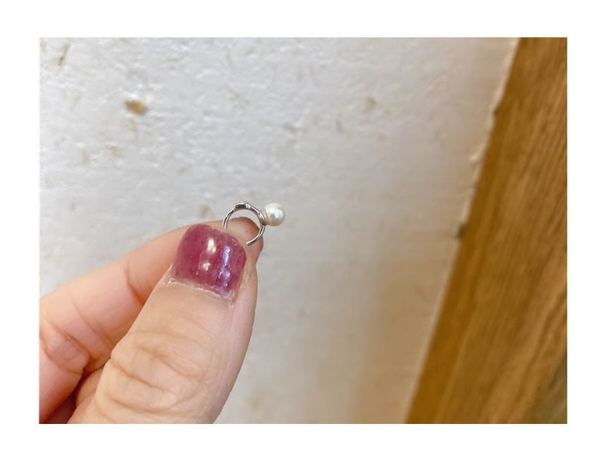 Pearl Huggie Faux Silver Earring Sterling