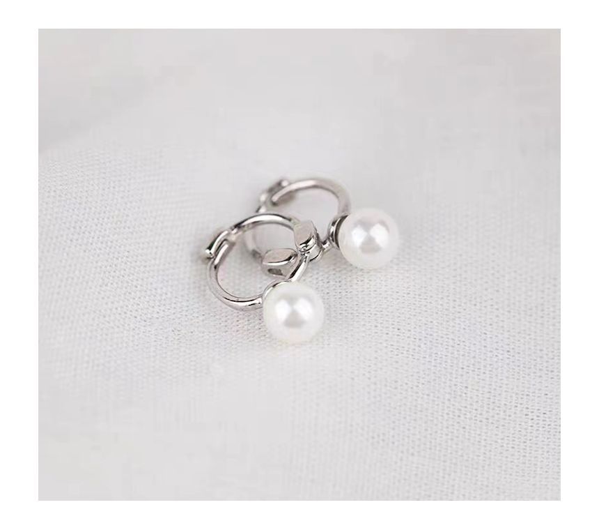 Pearl Huggie Faux Silver Earring Sterling