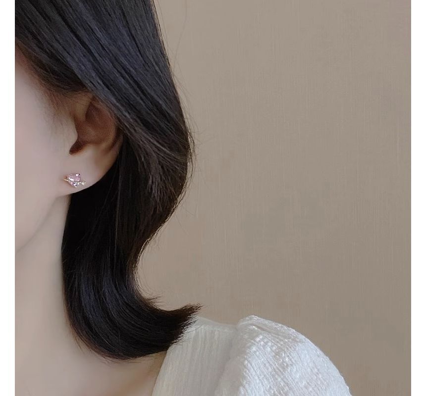 Stud Earring Heart Planet Rhinestone Sterling Silver