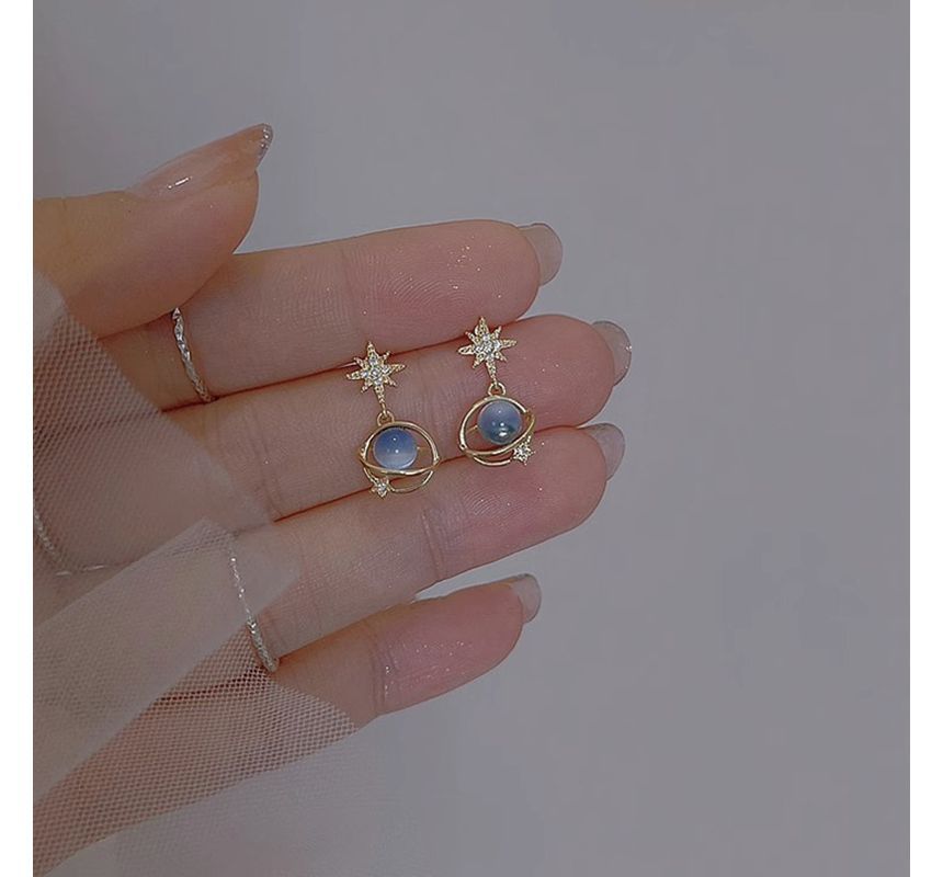 Earring Cat Rhinestone Planet Drop Faux Alloy Star Stone Eye