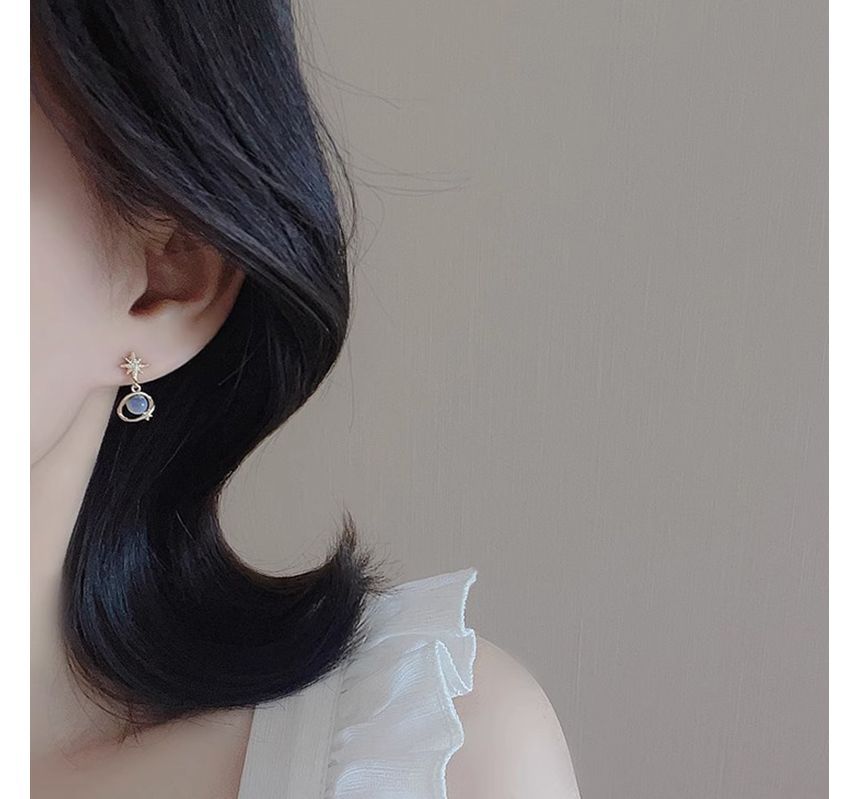 Earring Cat Rhinestone Planet Drop Faux Alloy Star Stone Eye