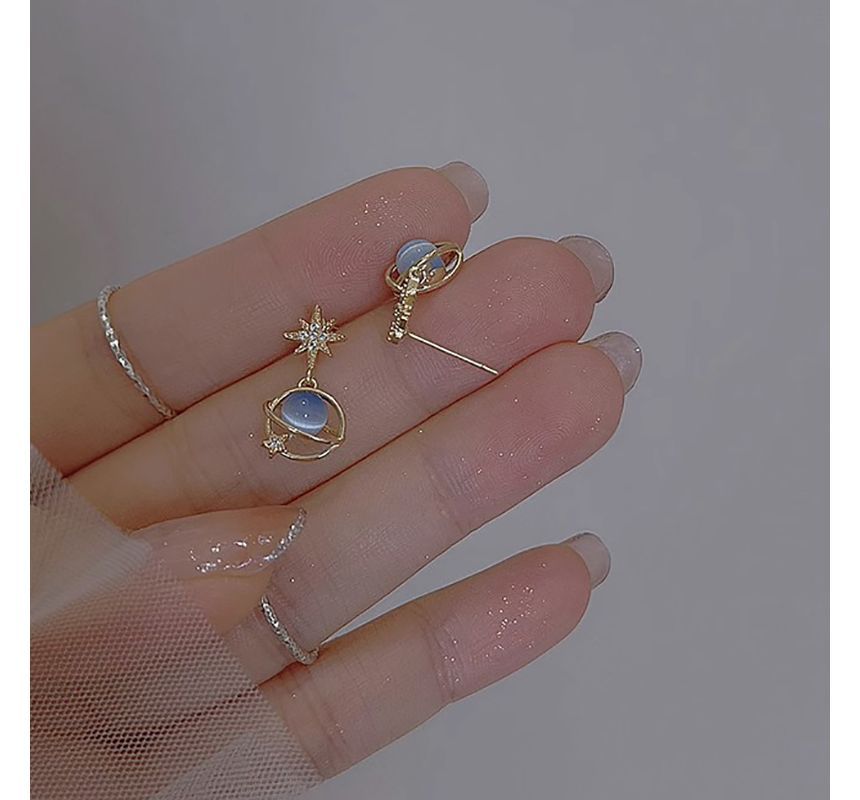 Earring Cat Rhinestone Planet Drop Faux Alloy Star Stone Eye