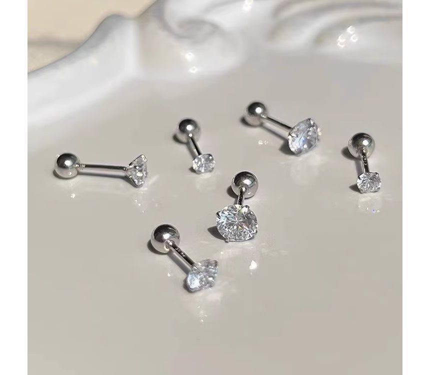 Sterling (Various Earring Rhinestone Silver Barbell Designs)