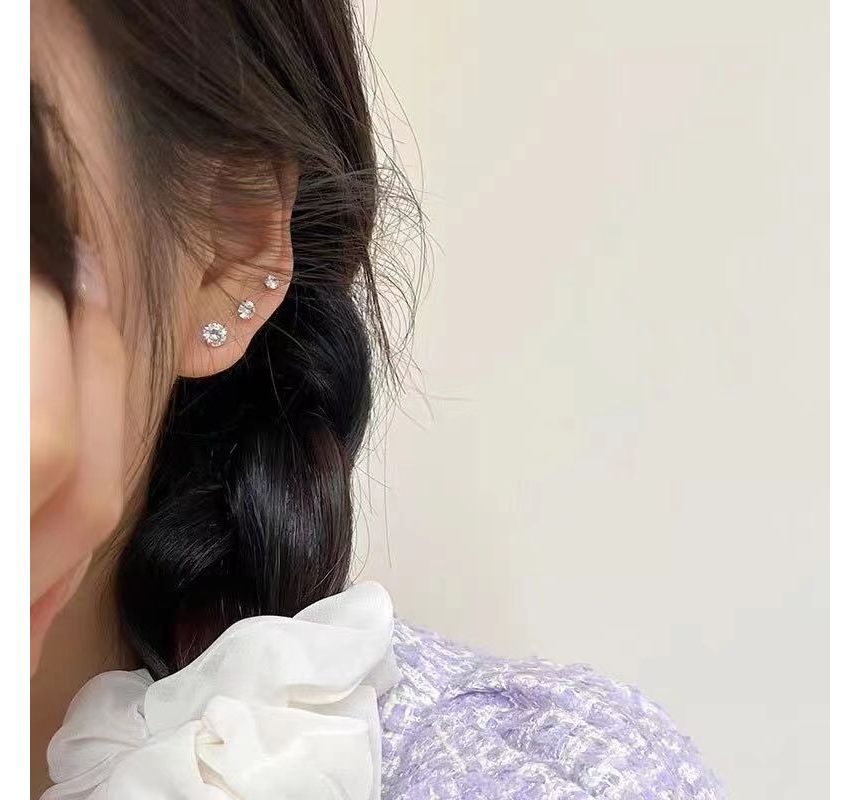 Sterling (Various Earring Rhinestone Silver Barbell Designs)