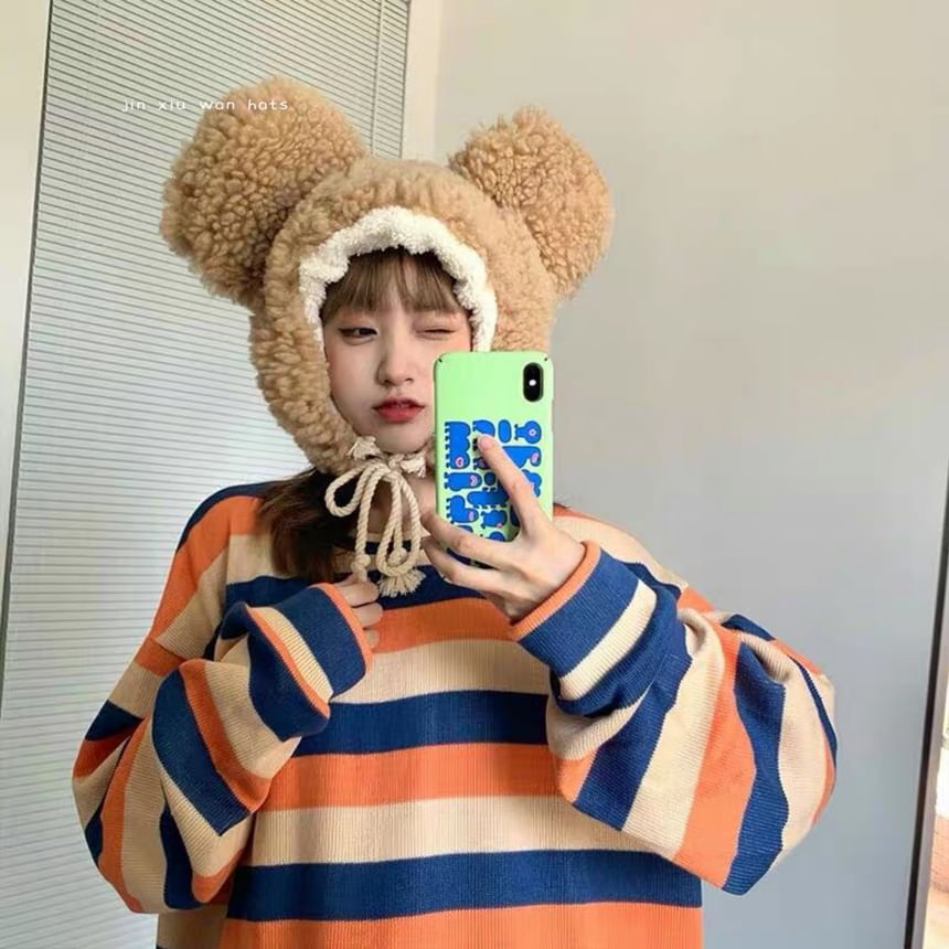 Fluffy Bear Hat Ear Trapper